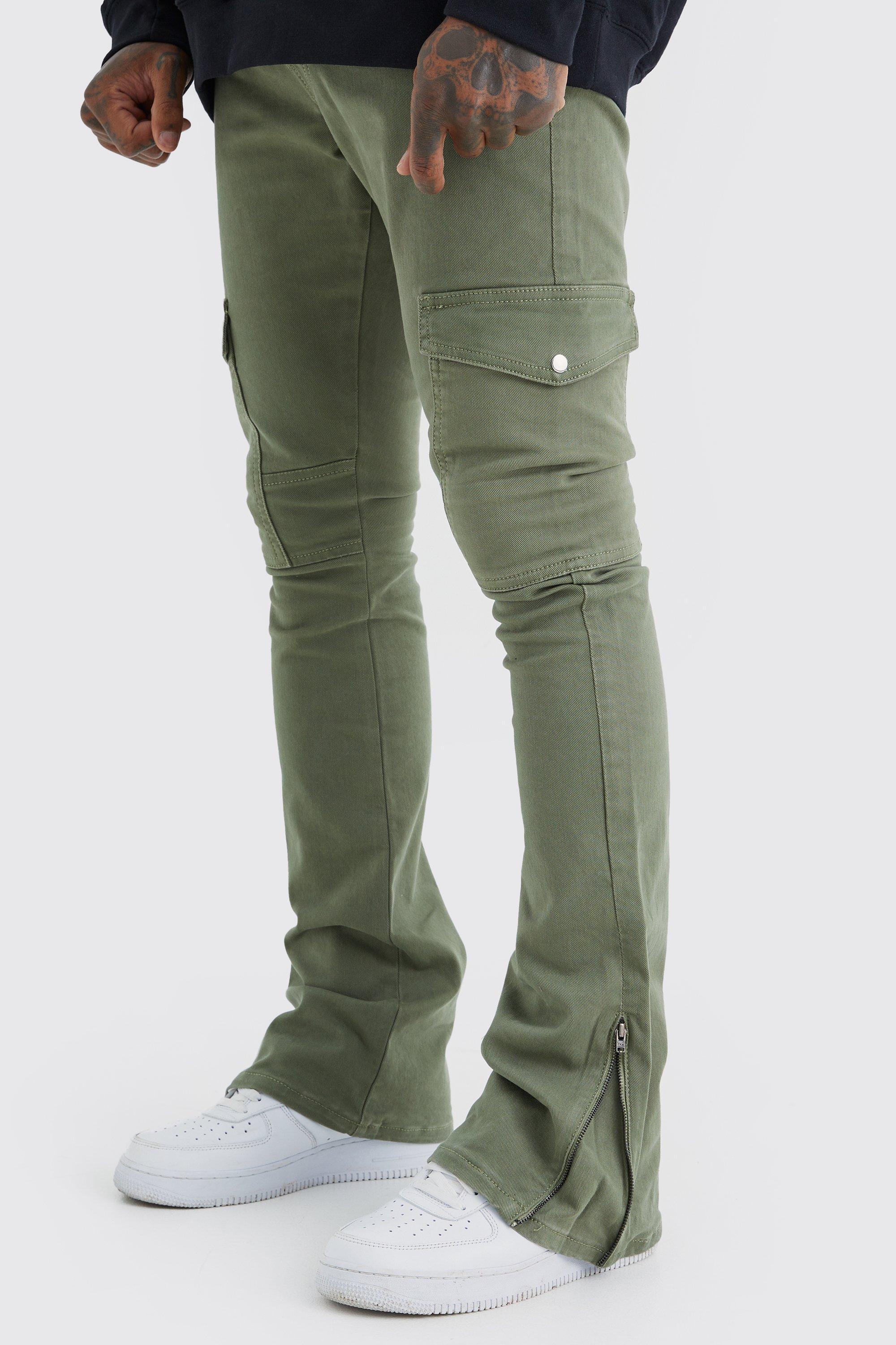 【MODIMOOD】CARGO POCKET BOOTCUT COTTON PANTS Womens Bootcut Cargo Pants Mid Waist Multi-Pockets Faux