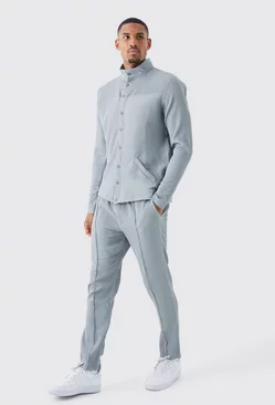 Tall Pleated Harrington & Elasticated Pintuck Pants Set Grey