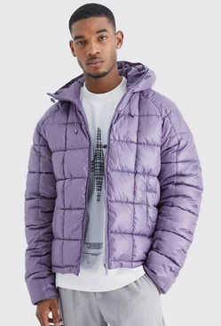 Tall Boxy Square Quilted Puffer With Hood Mauve