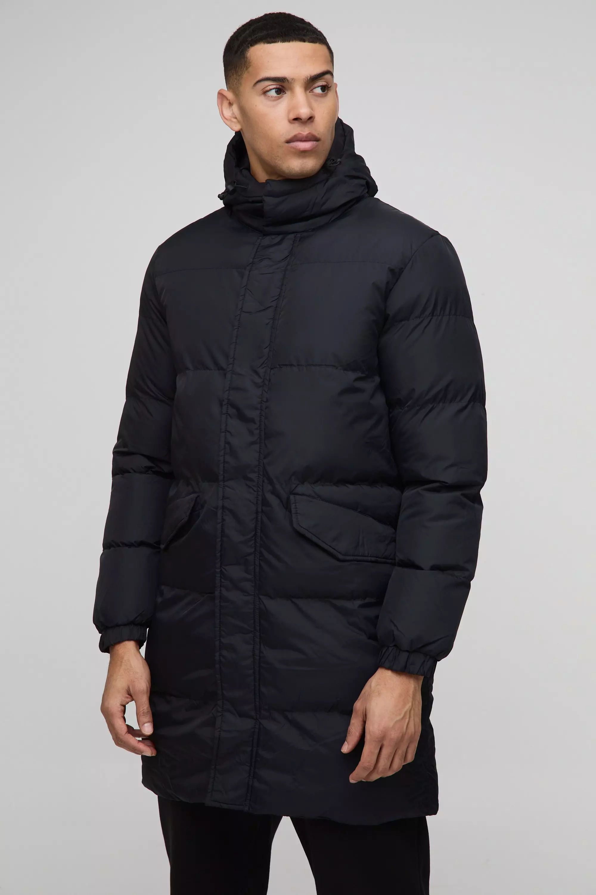 Mid Length Hooded Puffer in Black alternative image