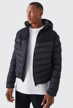 Quilted Puffer With Contrast Borg Black