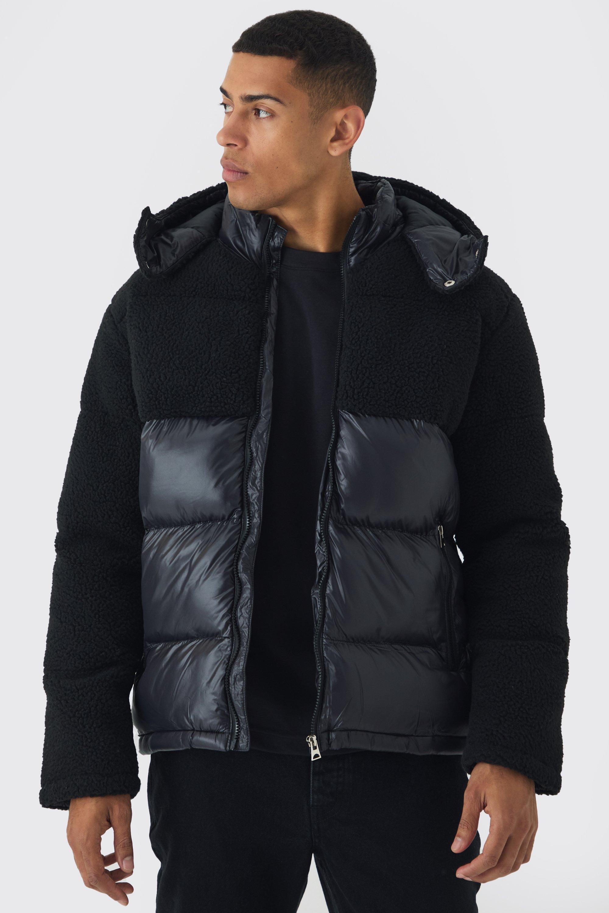 boohooMAN Mens High Shine Quilted Zip Through Jacket - Black M