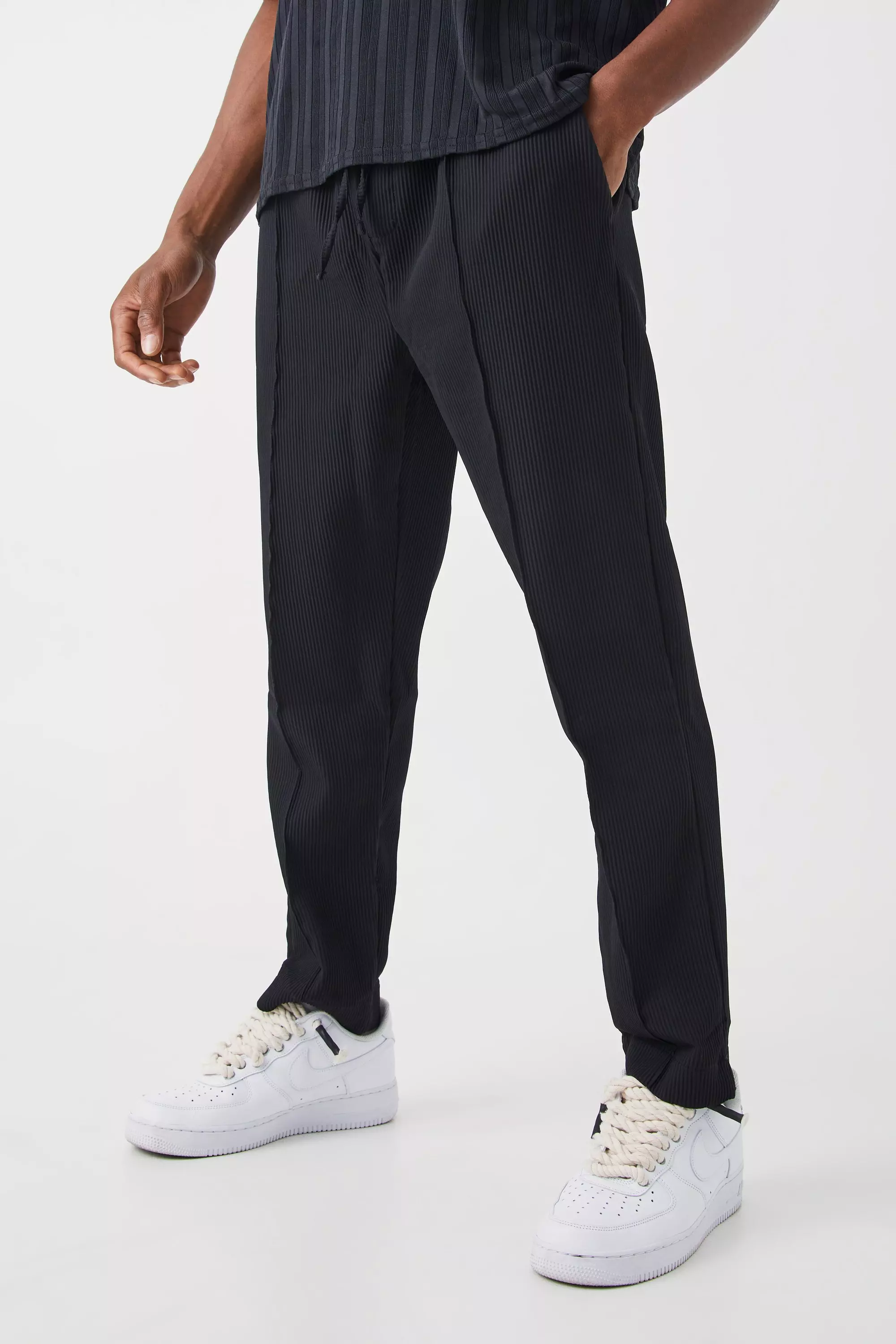 Black Pleated Slim Elasticated Waistband Pants