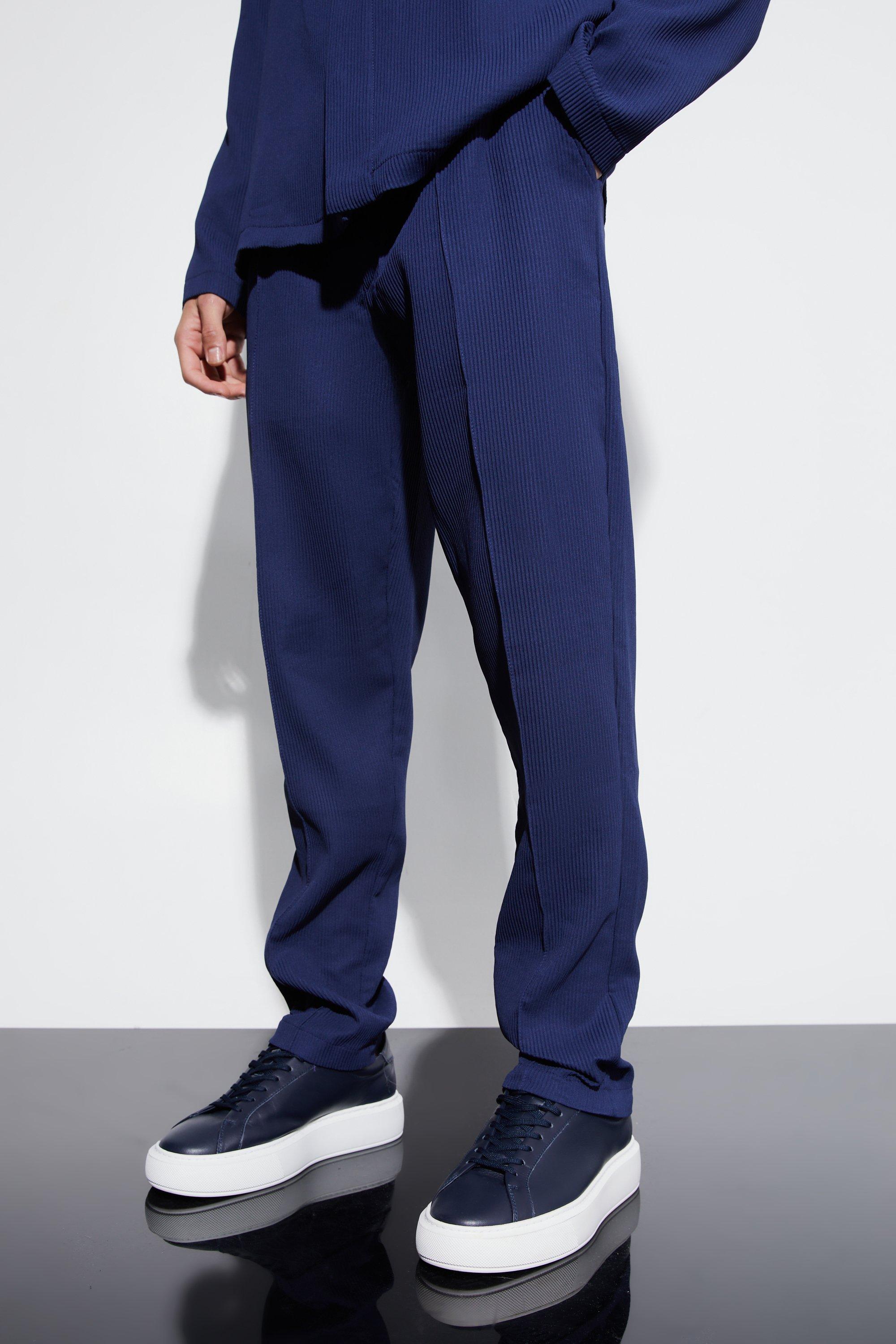 Navy Pleated Tapered Elasticated Waistband Pants