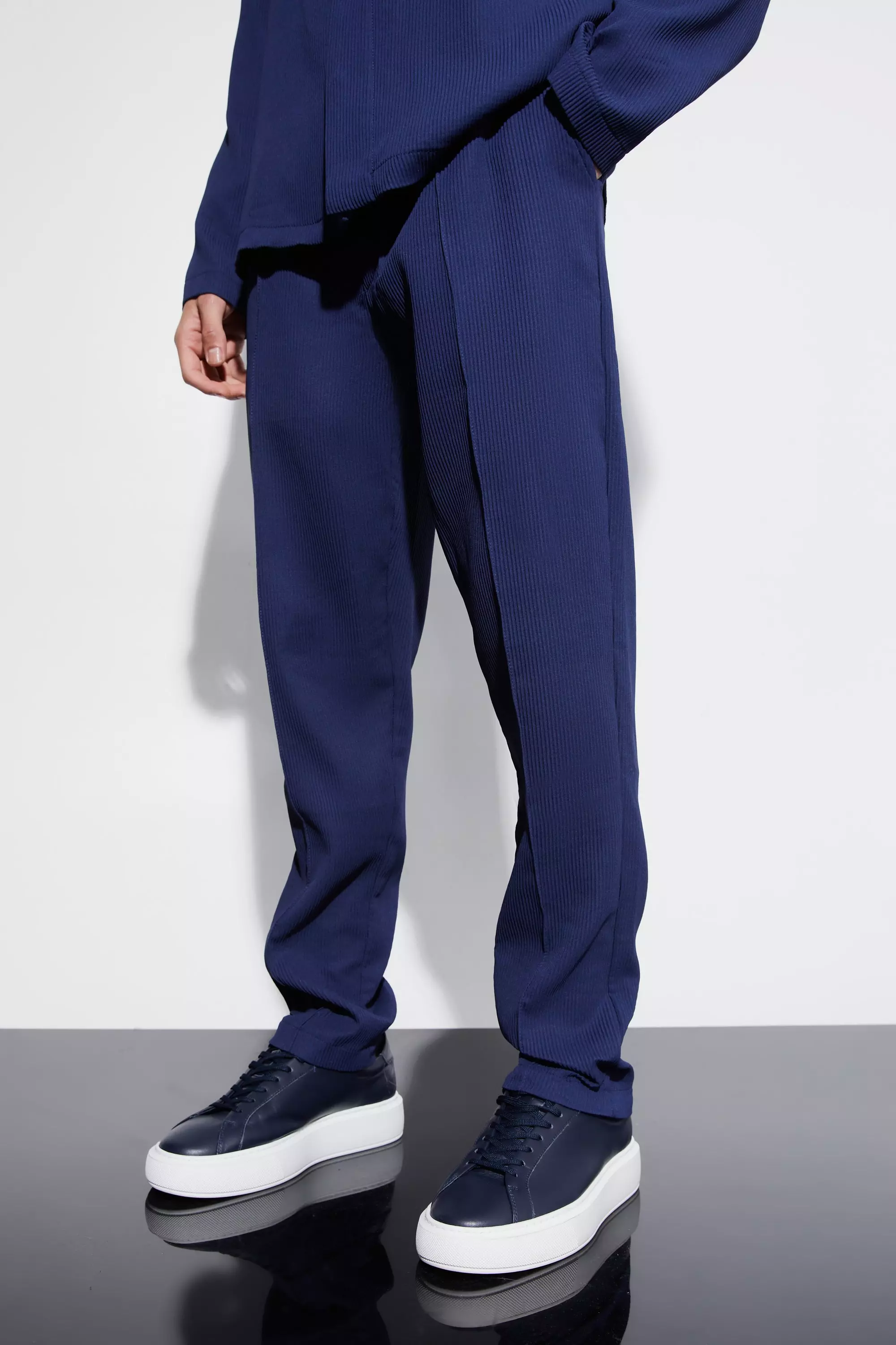 Pleated Tapered Elasticated Waistband Pants Navy