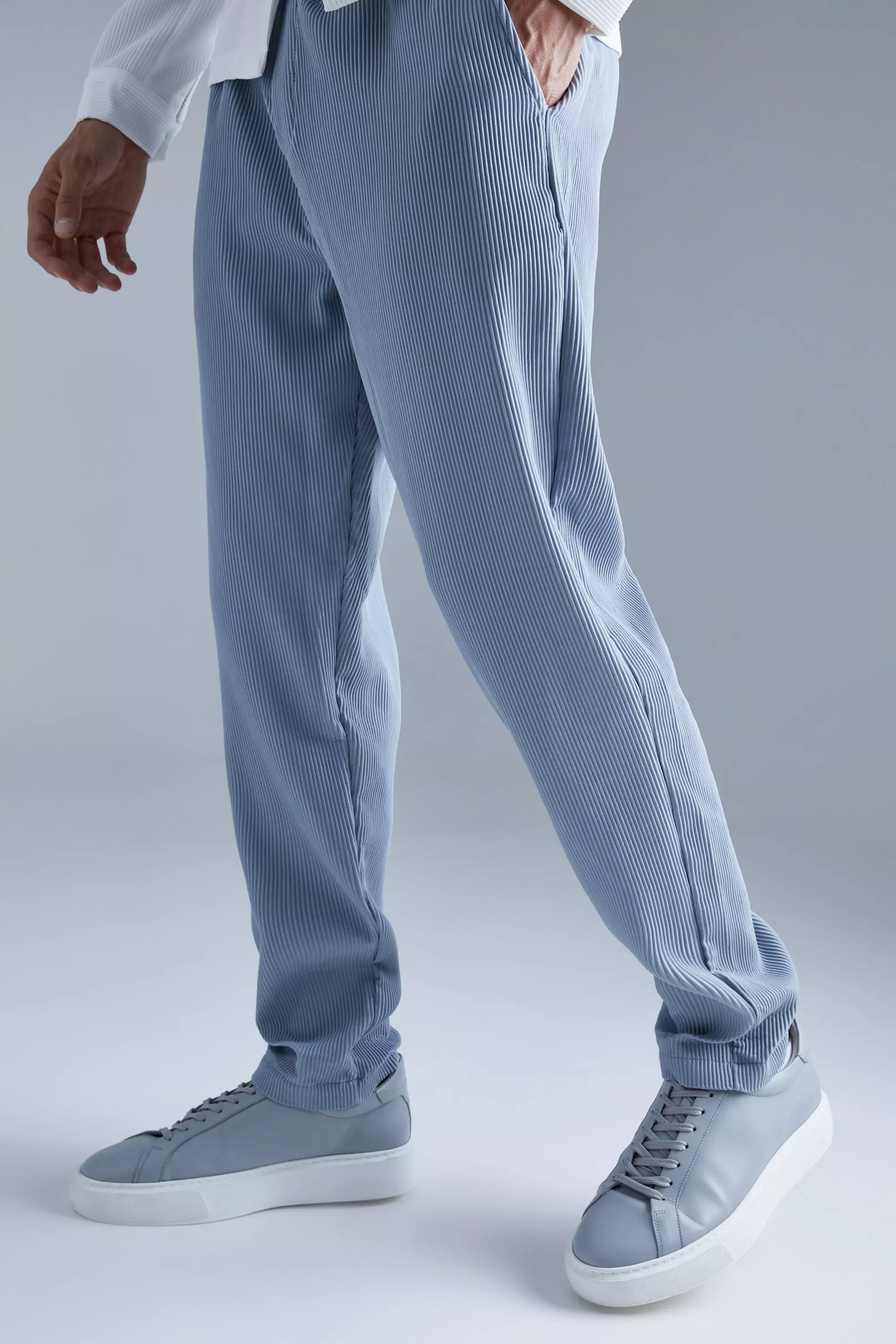 Pleated Slim Elasticated Waistband Pants Grey