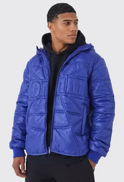 Homme Quilted Puffer With Hood Blue