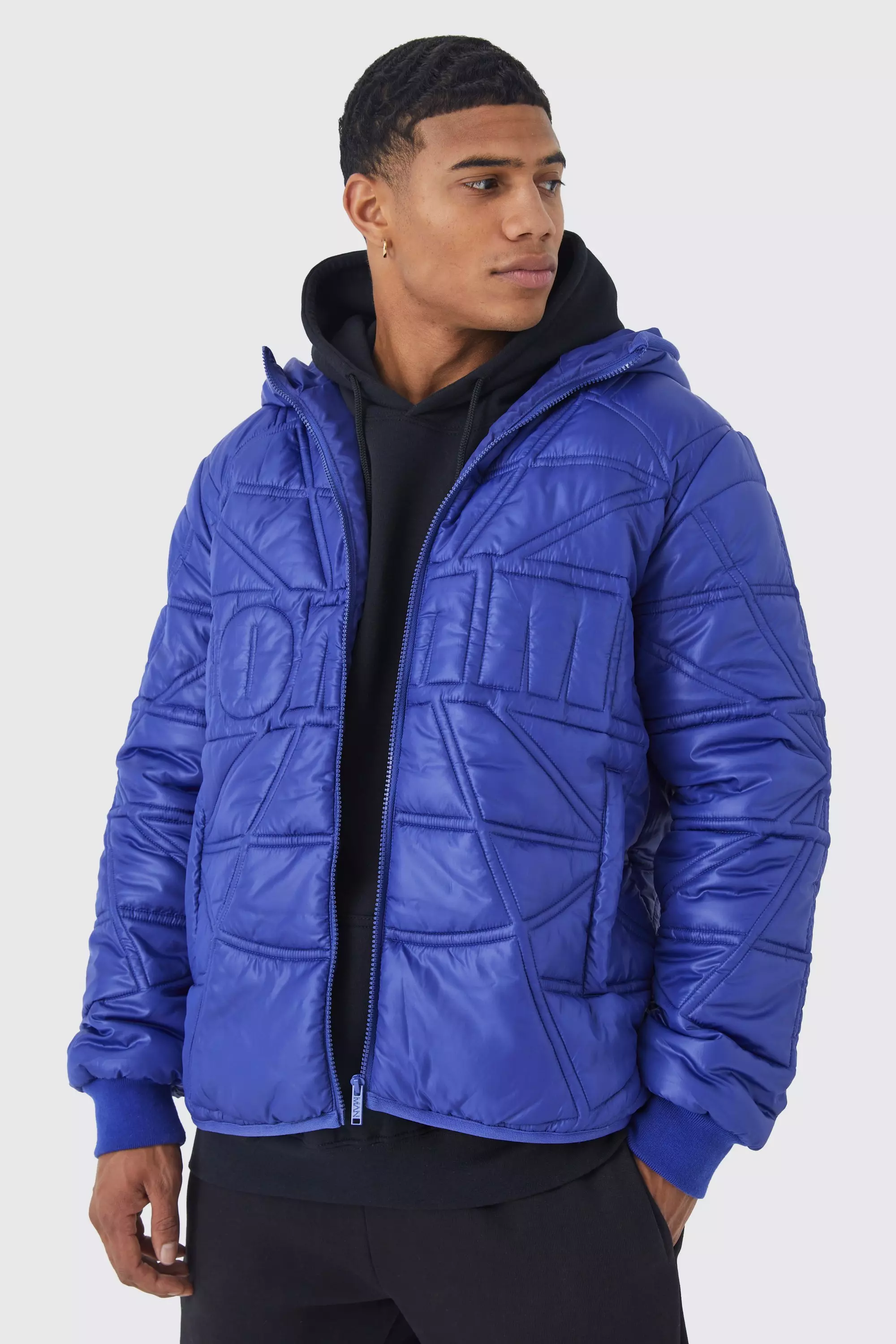 Homme Quilted Puffer With Hood Blue