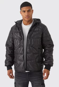 Homme Quilted Puffer With Hood Black