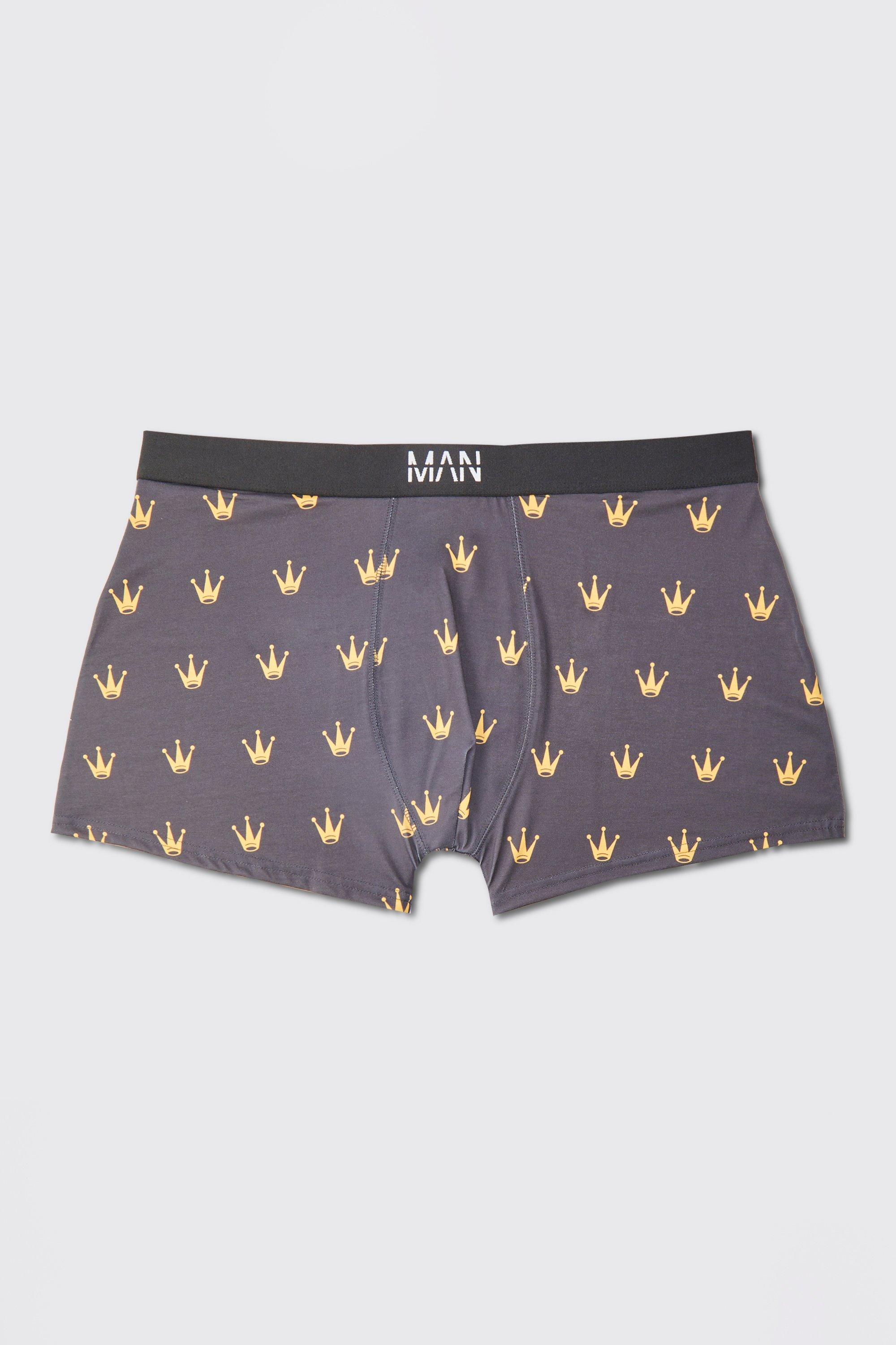 Plus Crown Printed Boxers - boohooMAN