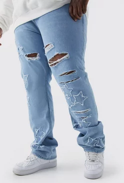 Plus Slim Rigid Flare Star Applique Jeans Ice blue