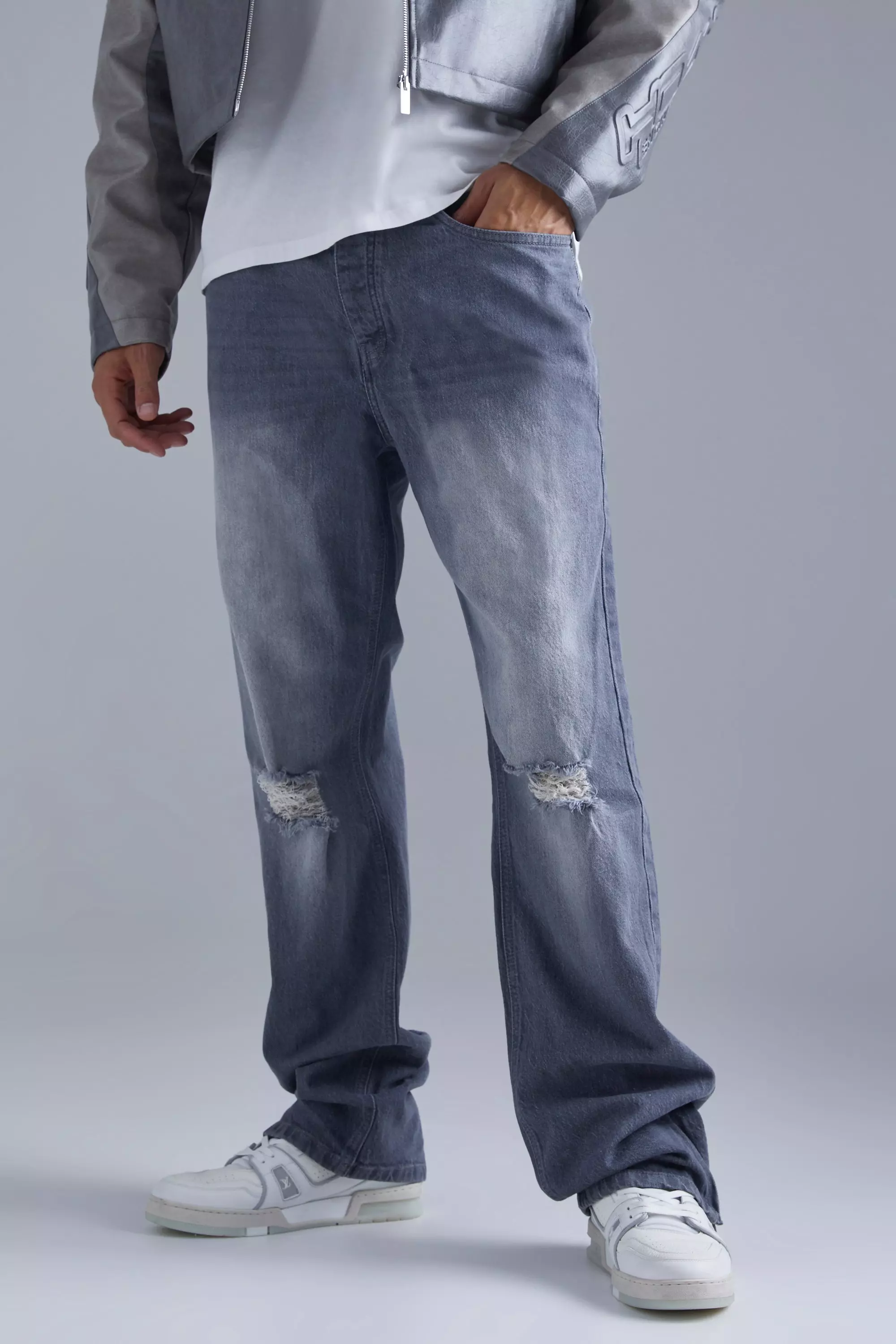 Tall Relaxed Rigid Zip Hem Jeans Grey