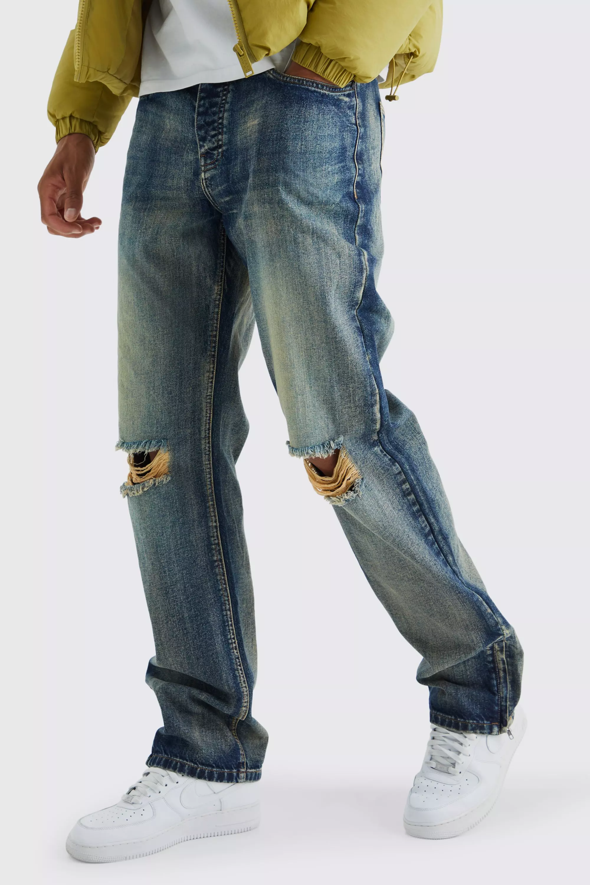 Tall Relaxed Rigid Zip Hem Jeans Antique wash