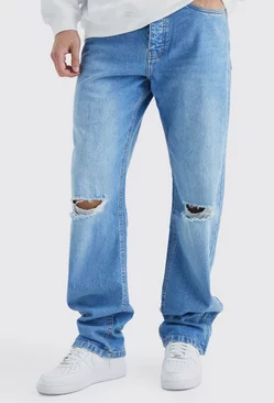 Tall Relaxed Rigid Zip Hem Jeans Antique blue