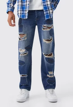 Blue Tall Relaxed Rigid Applique Ripped Jeans