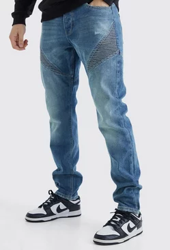 Tall Slim Rigid Biker Panelled Jeans Vintage blue