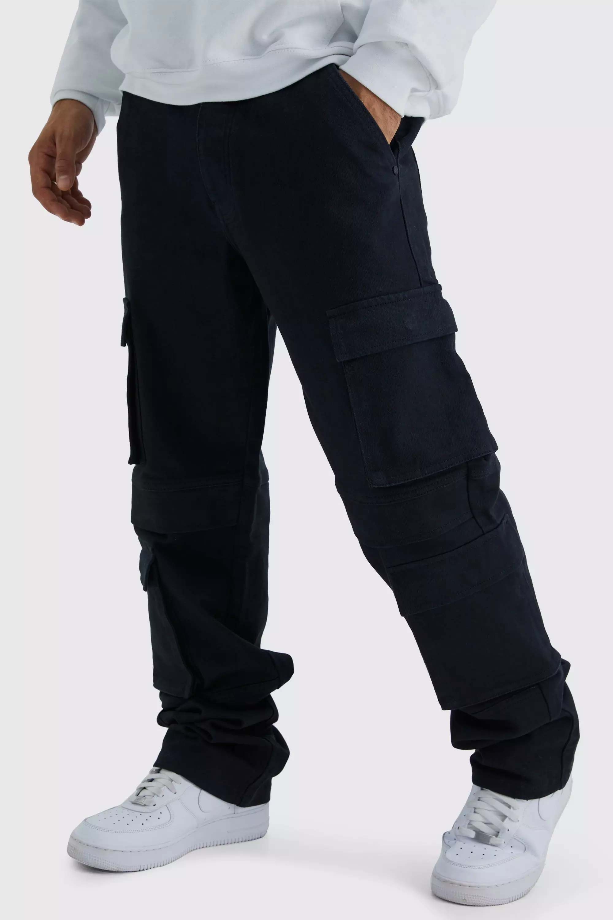 Washed black Tall Gebleekte Baggy Cargo Jeans Met Zakken alternatieve afbeelding