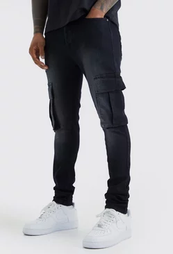 Black Super Skinny Stretch Cargo Jeans