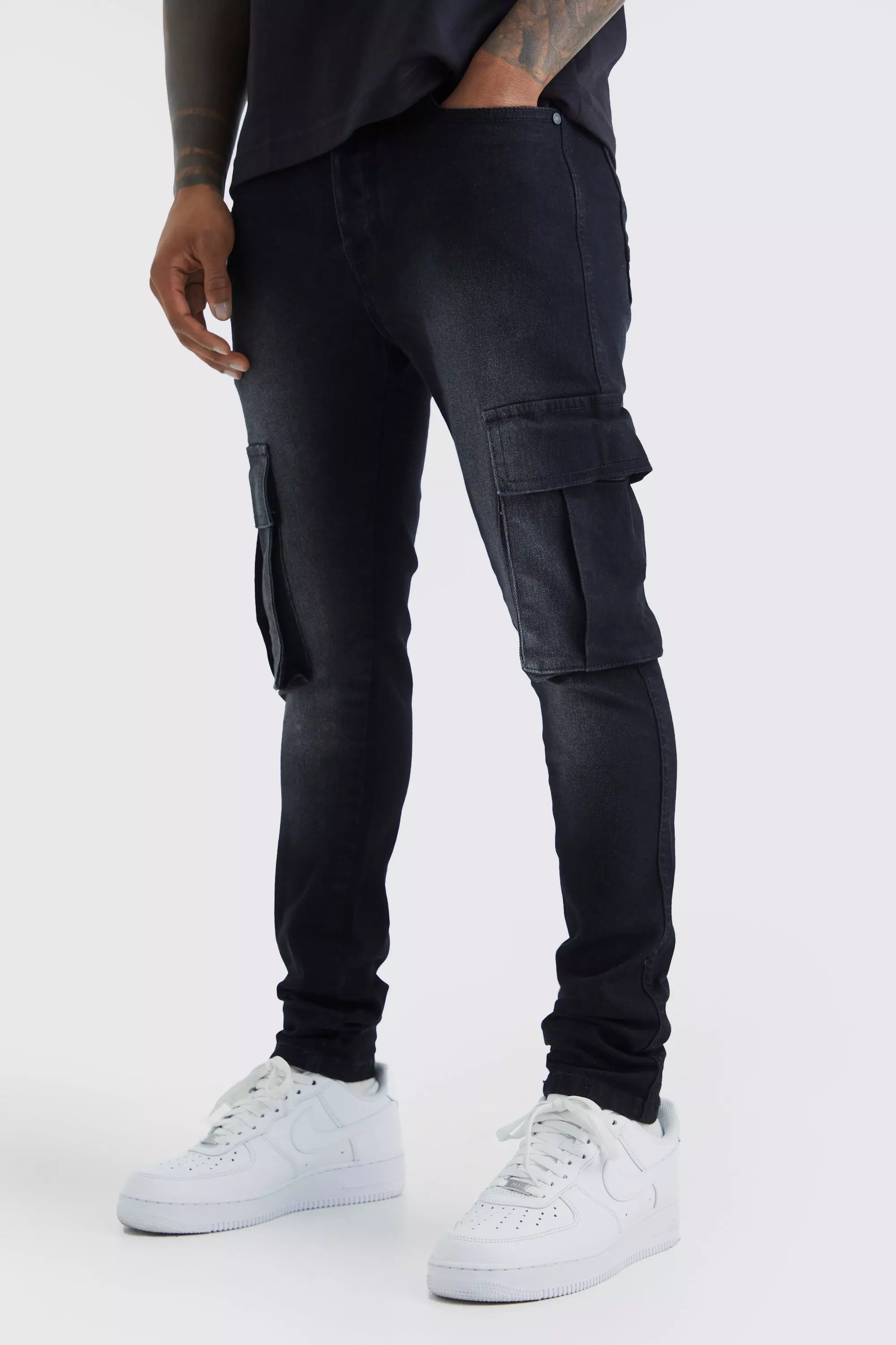 Ash Grey Super Skinny Stretch Cargo Jeans