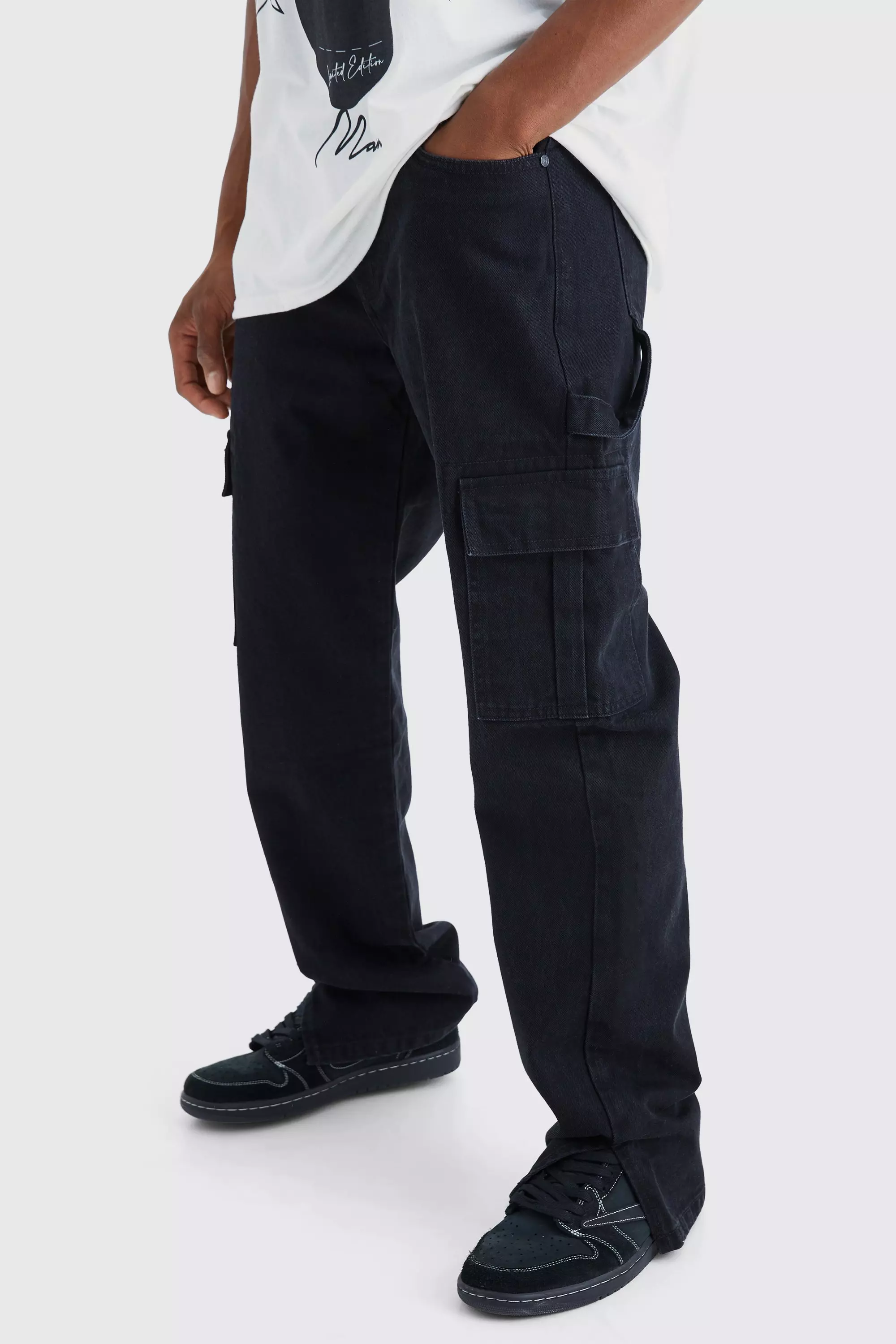 Relaxed Rigid Carpenter Split Hem Jean True black