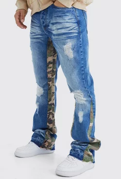 Blue Slim Rigid Flare Contrast Gusset Jean