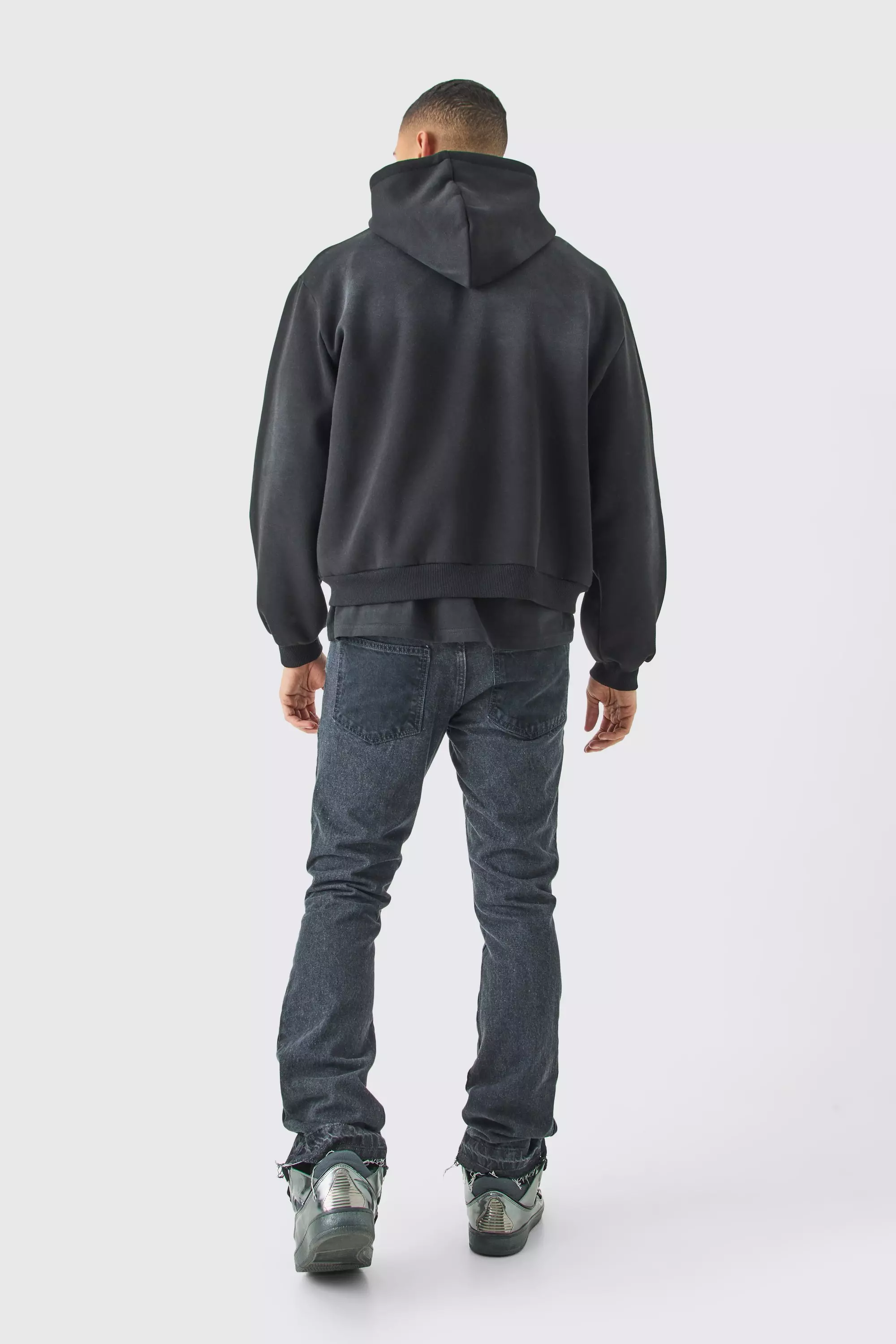 Slim Rigid Flare Overdye Carpenter Jeans | boohooMAN UK