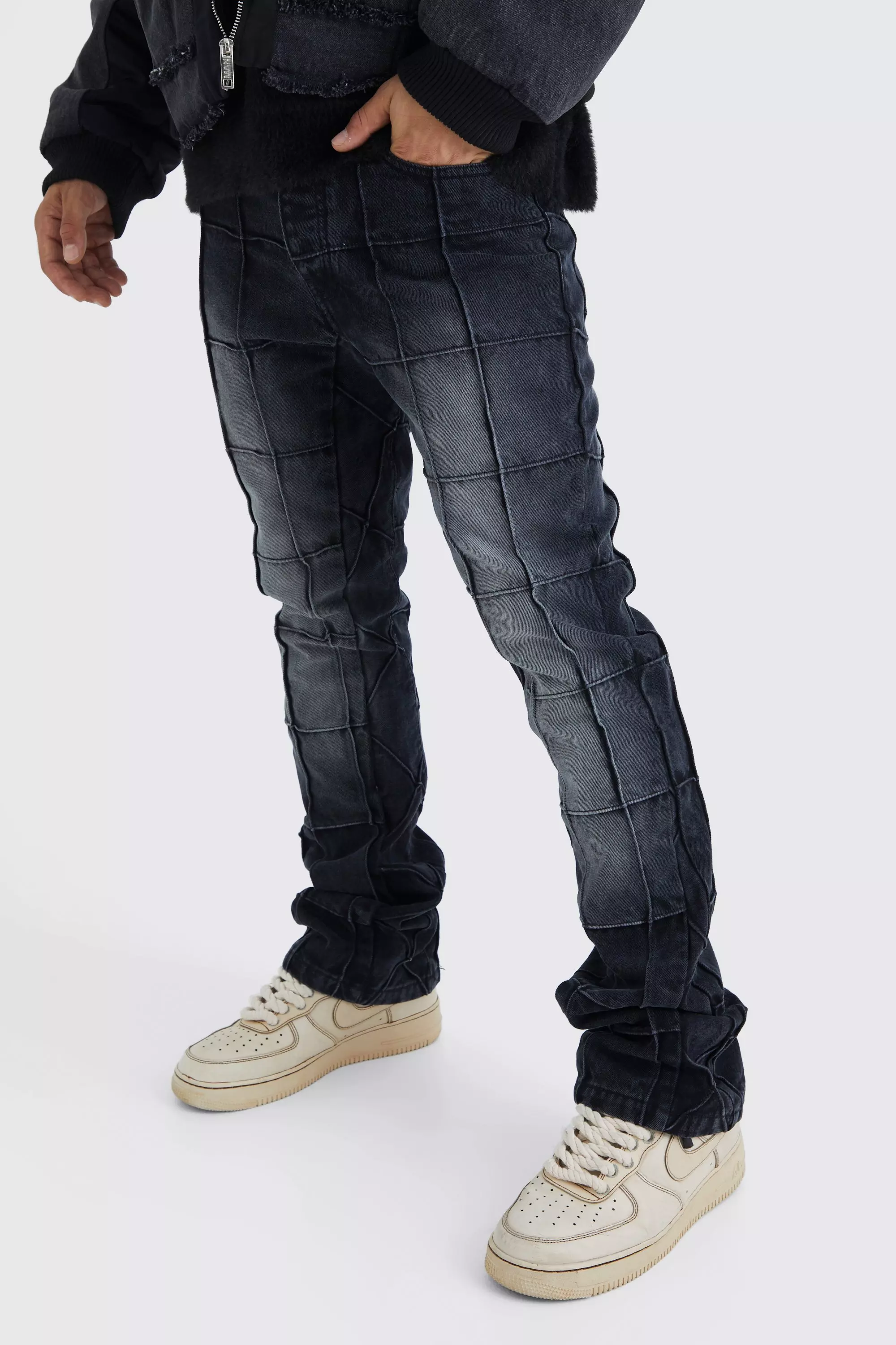 Black Slim Rigid Flare Panelled Gusset Jean