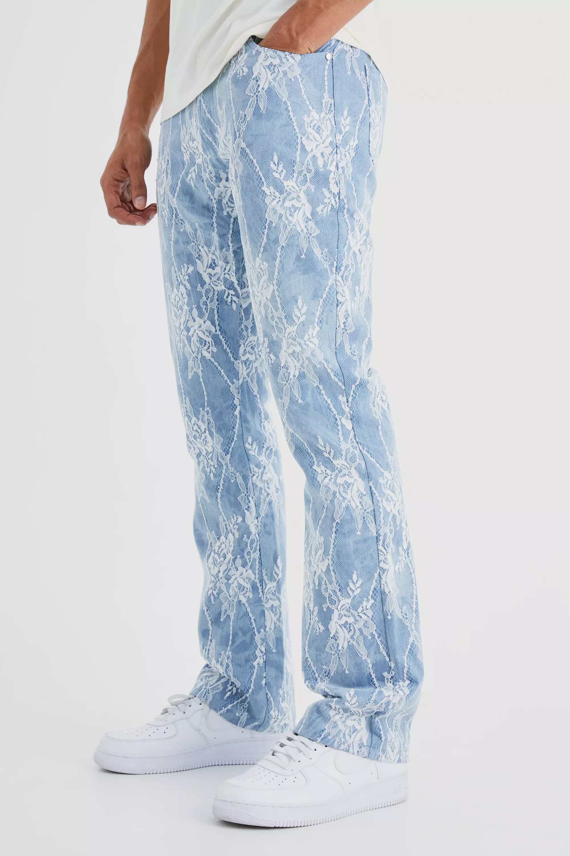 Slim Rigid Flare Lace Overlay Jeans Mid blue