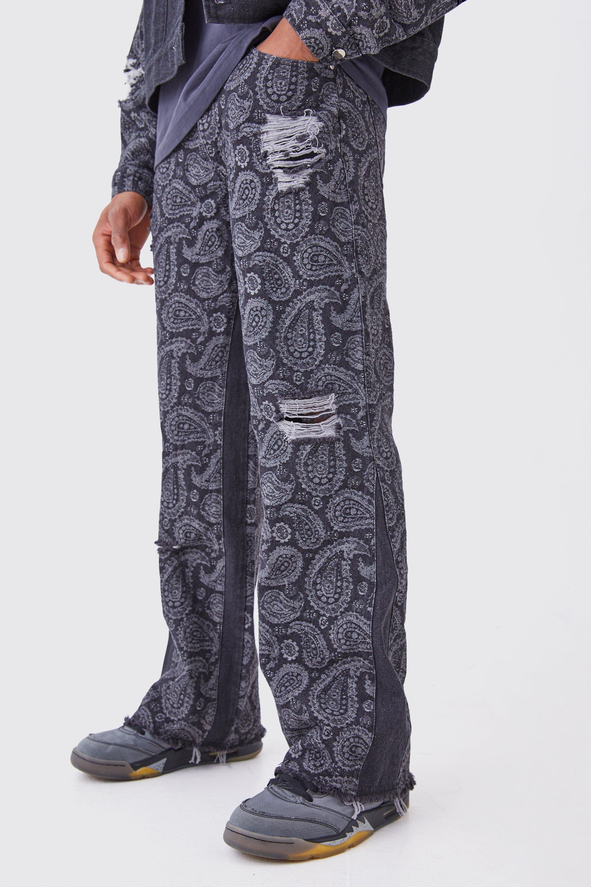 Lockere Jeans mit Paisley-Print, Black