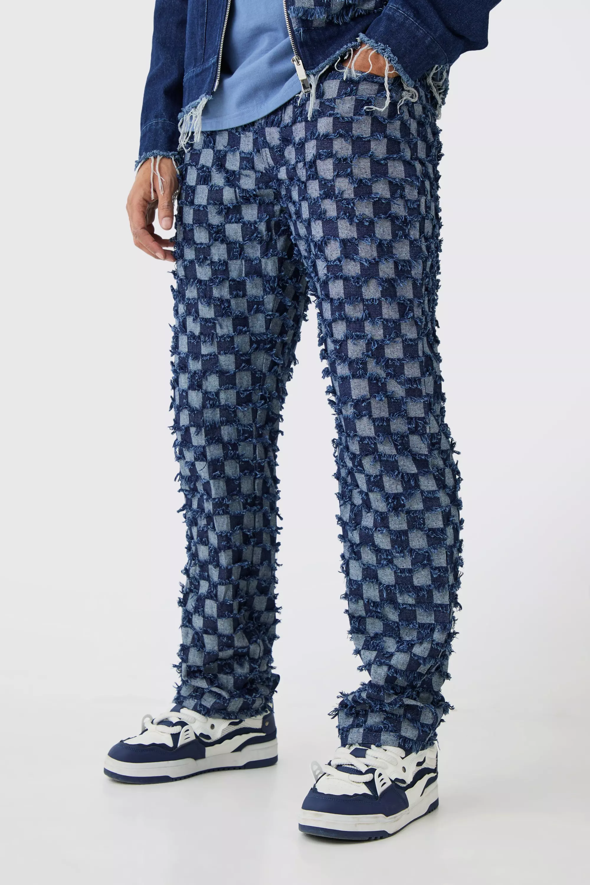 Blue Relaxed Rigid Checkerboard Jean
