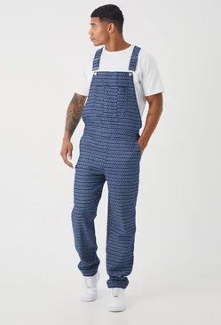 Blue Relaxed Fit Fabric Interest Denim Overalls