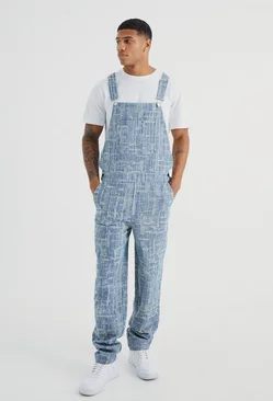 Relaxed Distressed Fabric Interest Overalls Mid blue