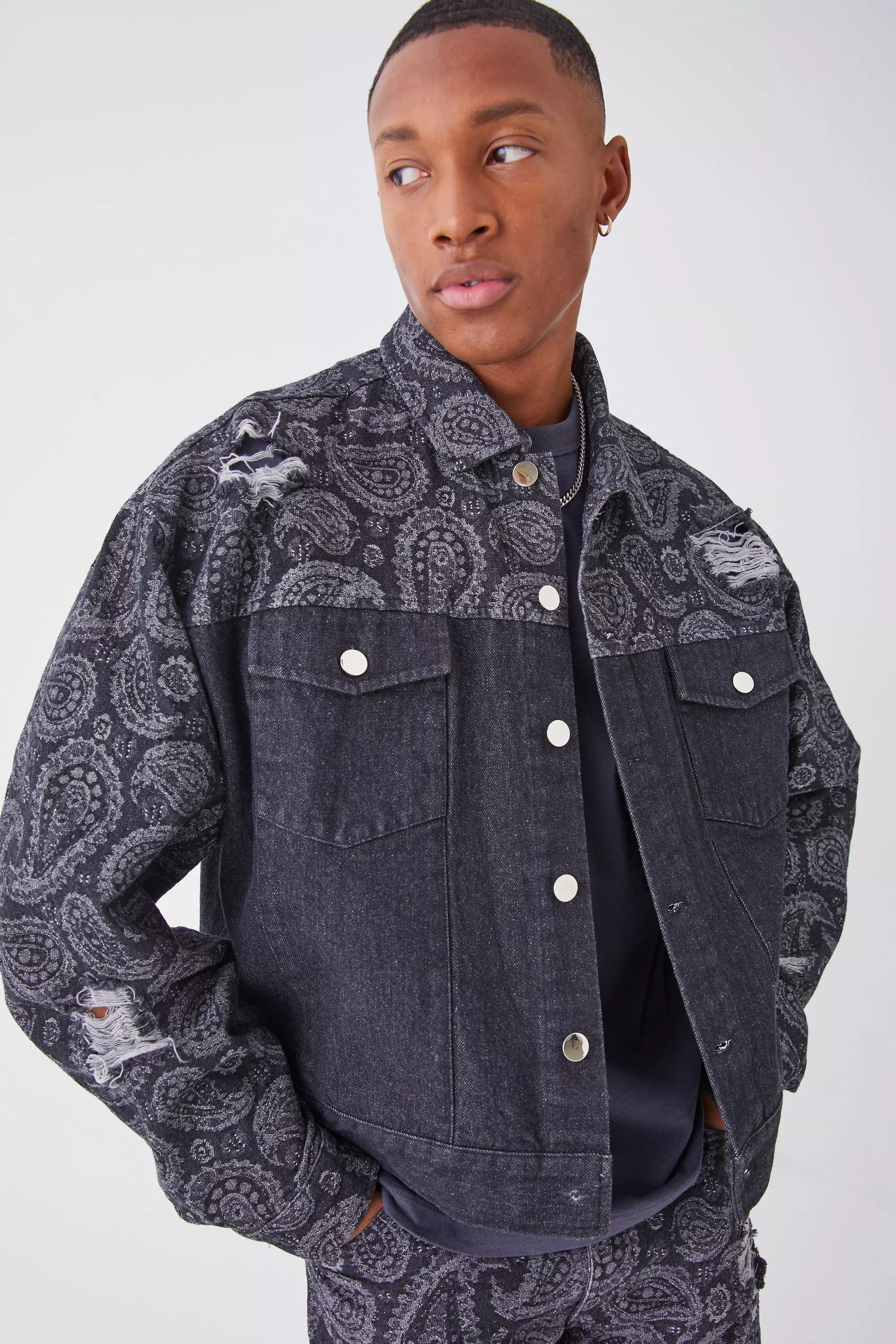 Paisley Denim Jacket and Jeans Set | boohooMAN USA