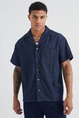 Dark blue Boxy Fit Fabric Interest Short Sleeve Shirt
