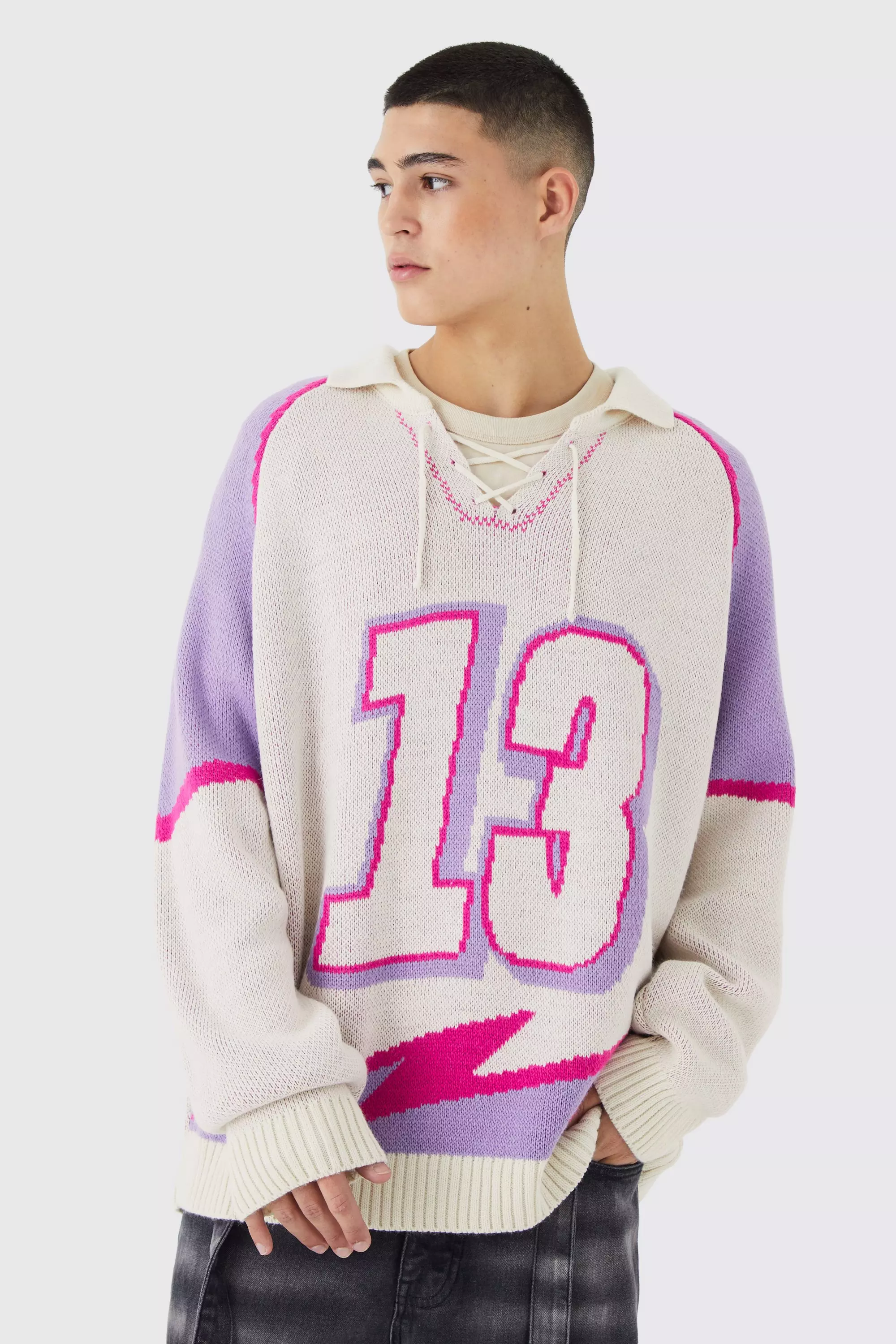 Ecru Oversized Lace Up Hockey Jumper alternative image