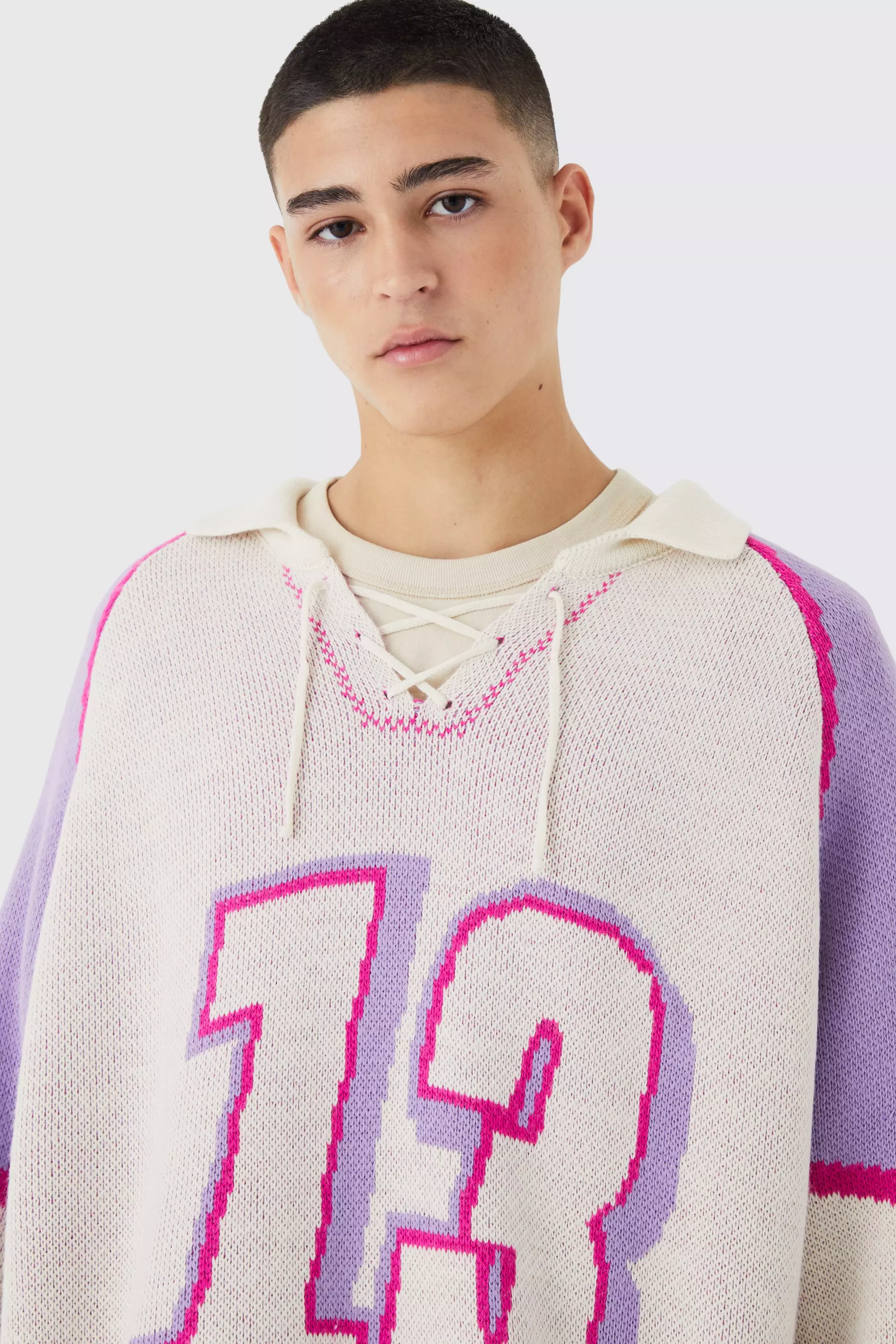 Ecru Oversized Lace Up Hockey Jumper alternative image