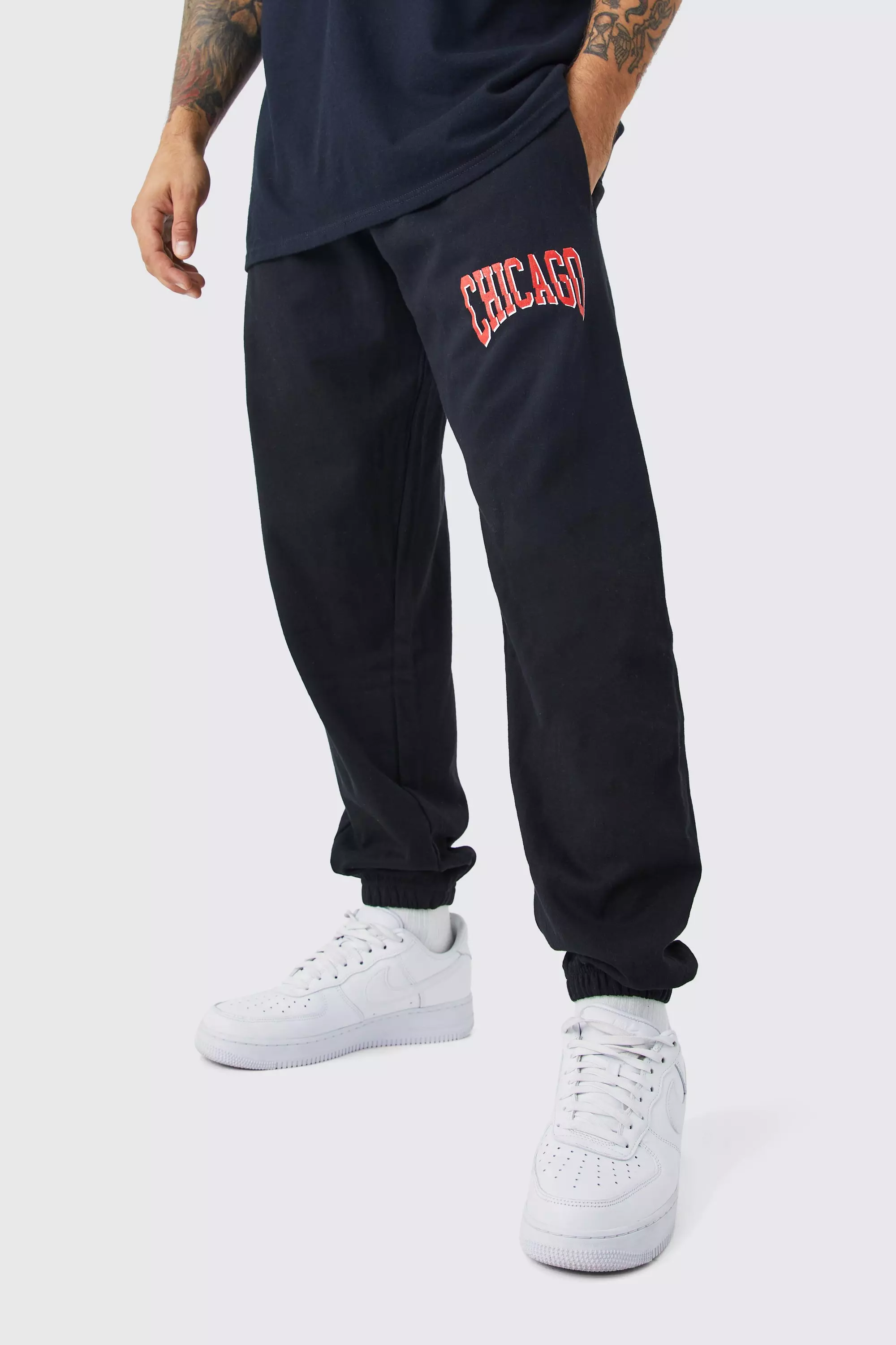 Black Oversized Chicago Varsity Sweatpants