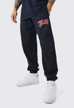 Black Oversized Chicago Varsity Sweatpants