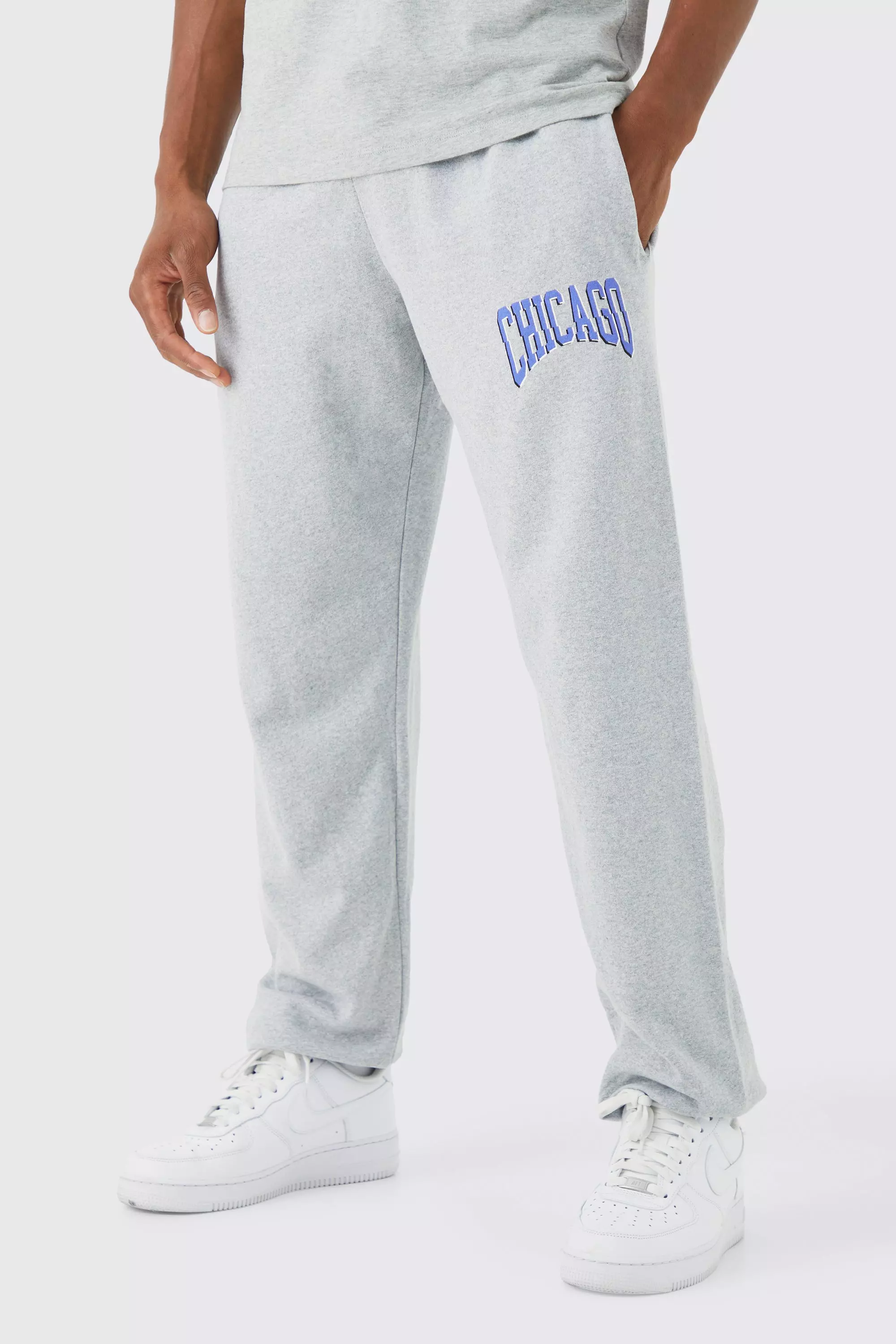 Oversized Chicago Varsity Sweatpants Grey marl