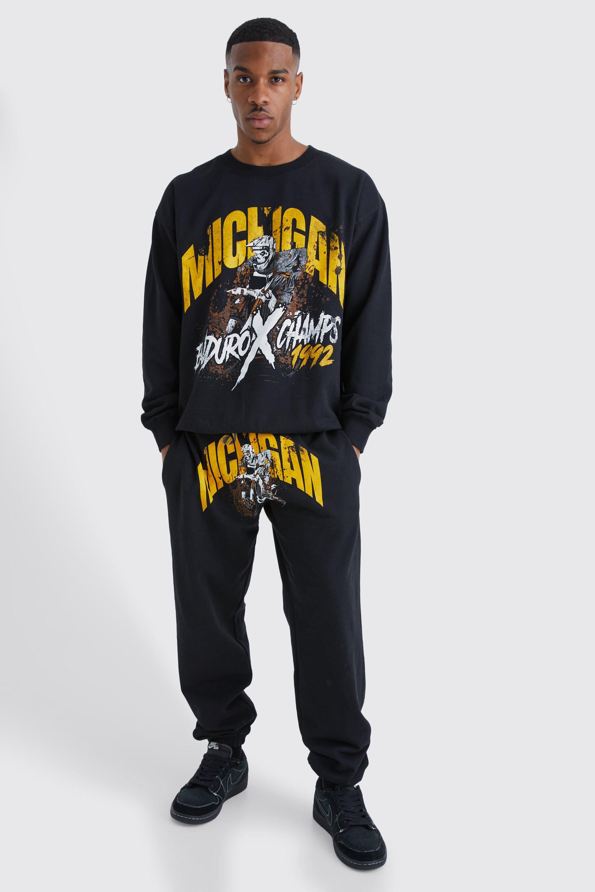 Oversized Vintage Michigan Sweat Tracksuit | boohooMAN USA