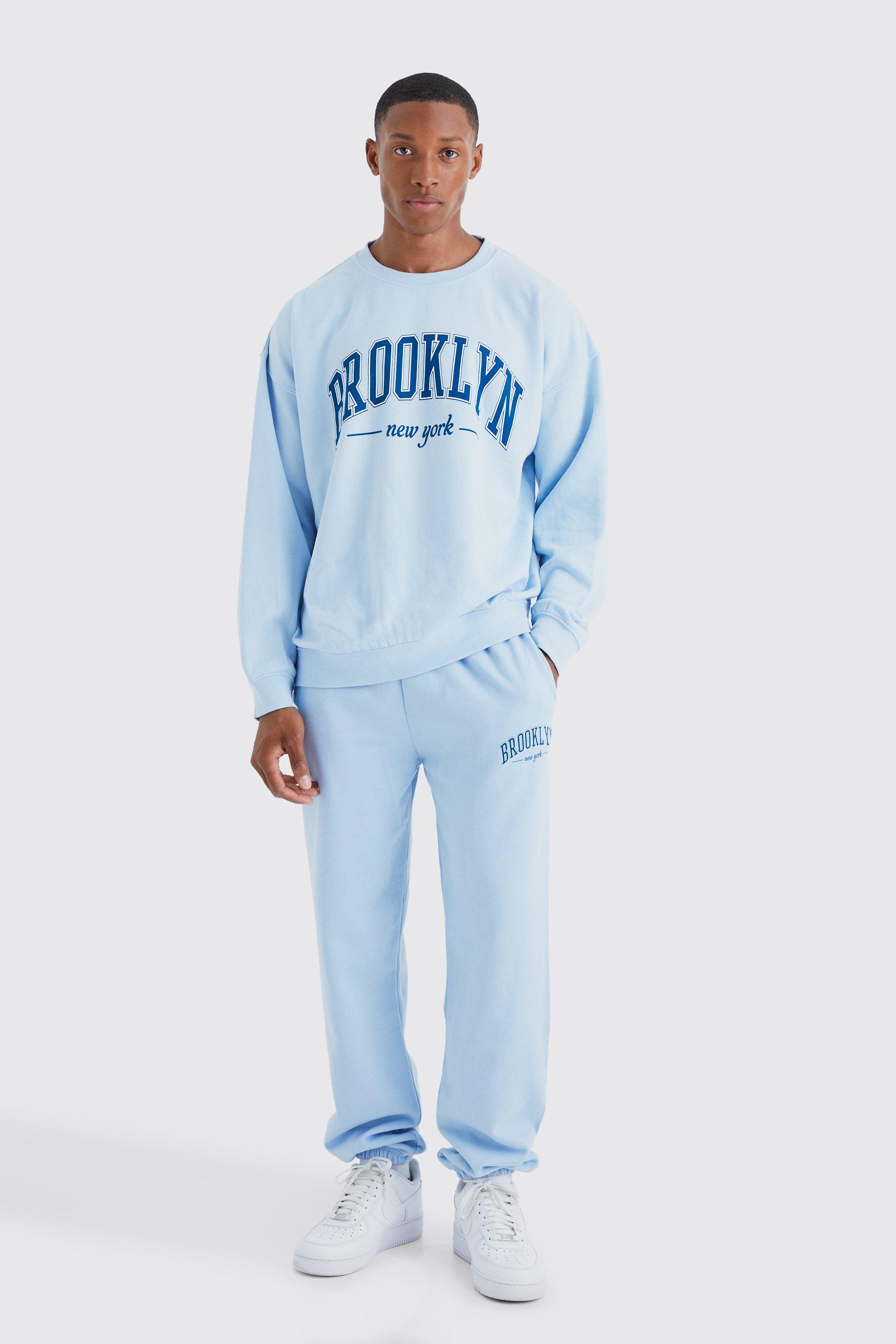 boohooMAN Mens Oversized Brooklyn NYC Sweatshirt - Blue