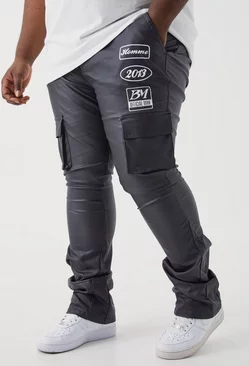 Plus Skinny Stacked Flare Coated Cargo Pants Charcoal