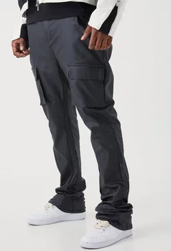 Black Plus Skinny Stacked Flare Coated Cargo Pants