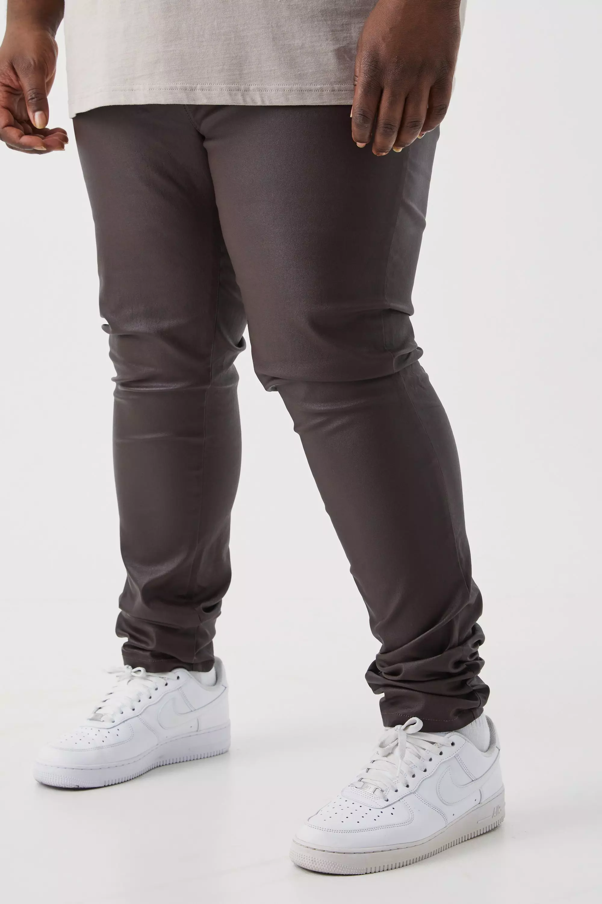 Chocolate Brown Plus Skinny Stacked Coated Twill Pants