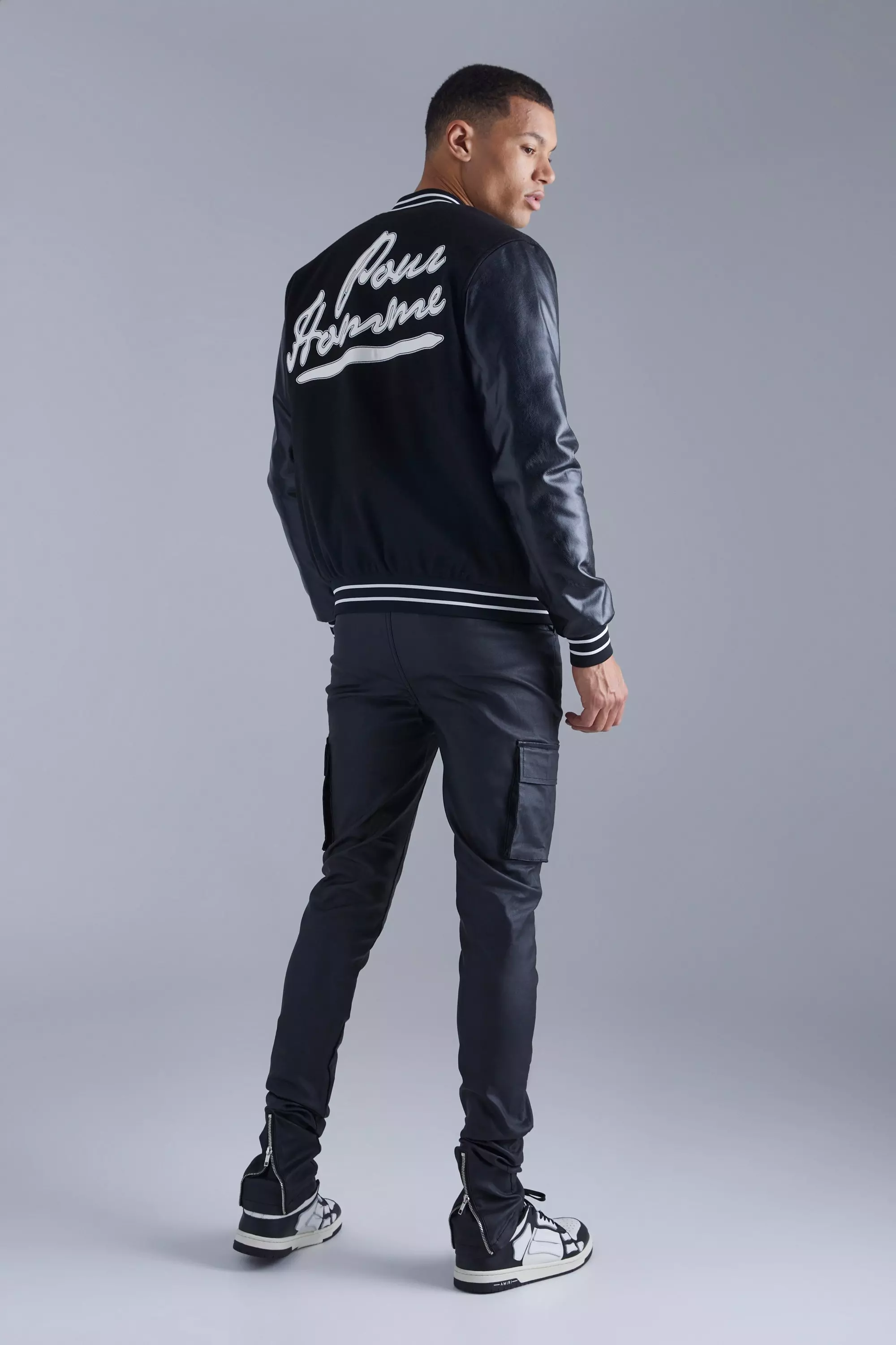 Black Tall Skinny Stacked Coated Twill Cargo Trouser alternative image