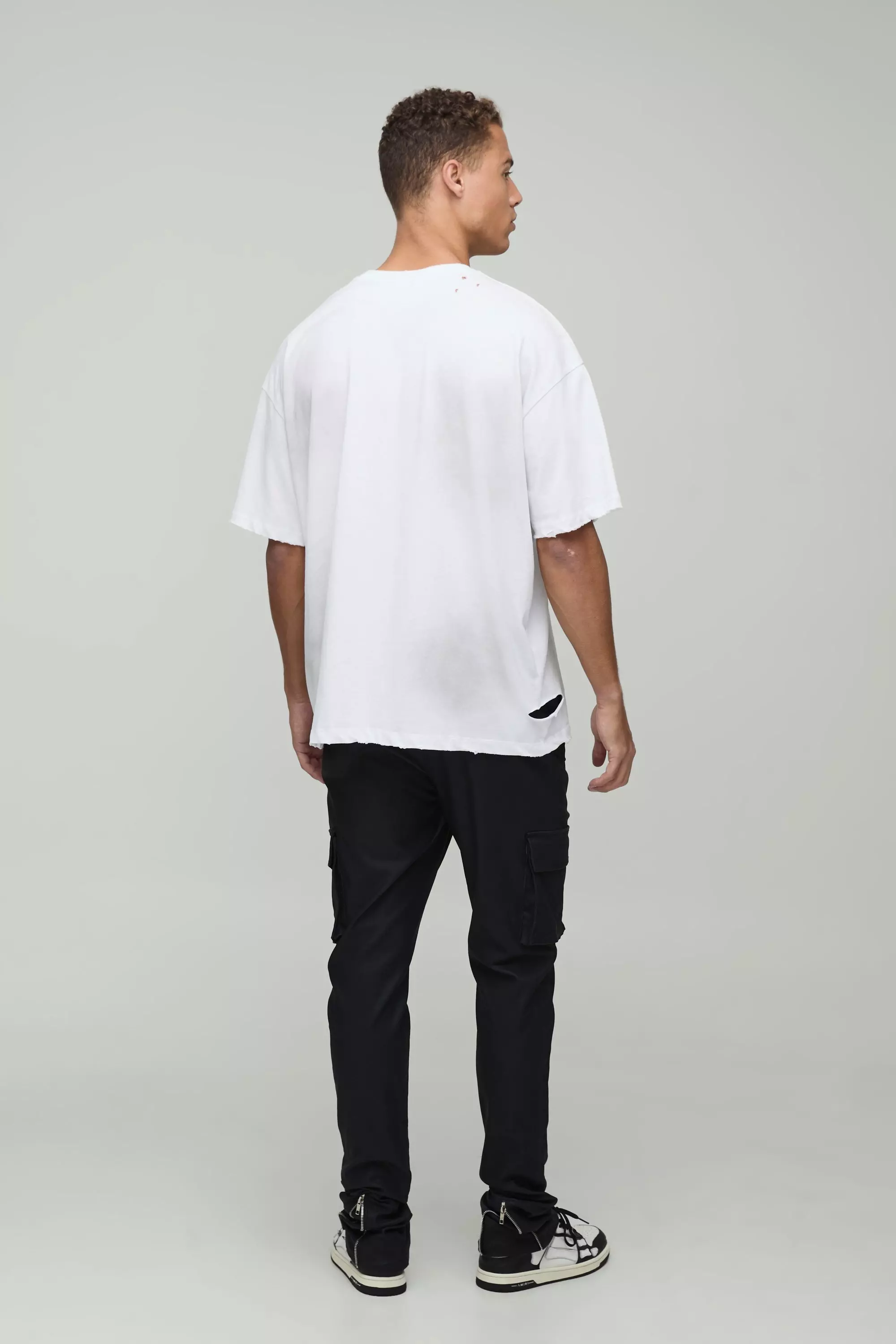 Tall Skinny Stacked Coated Twill Cargo Pants | boohooMAN USA