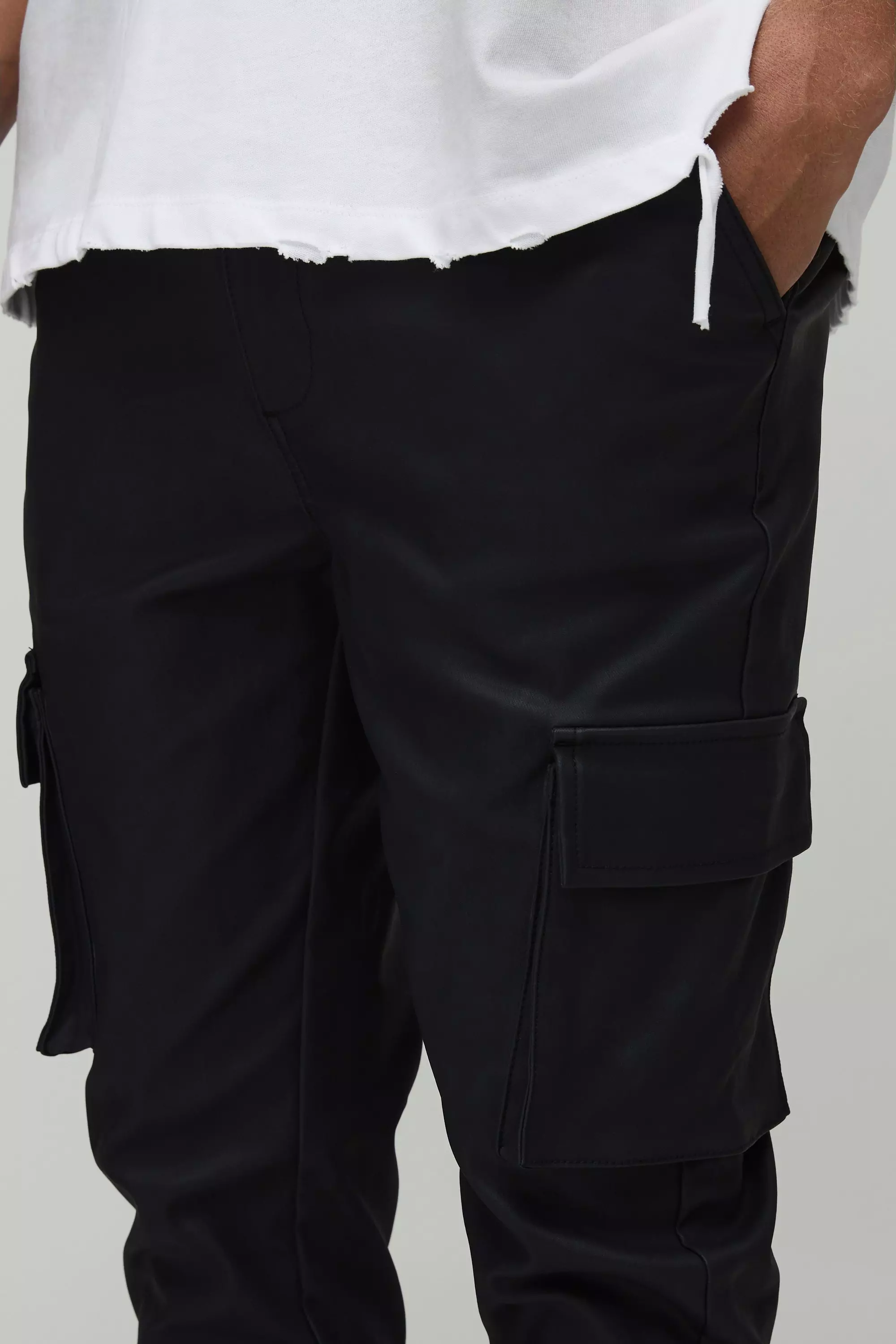 Tall Skinny Stacked Coated Twill Cargo Pants | boohooMAN USA