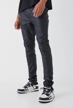 Tall Skinny Stacked Coated Twill Pants Black
