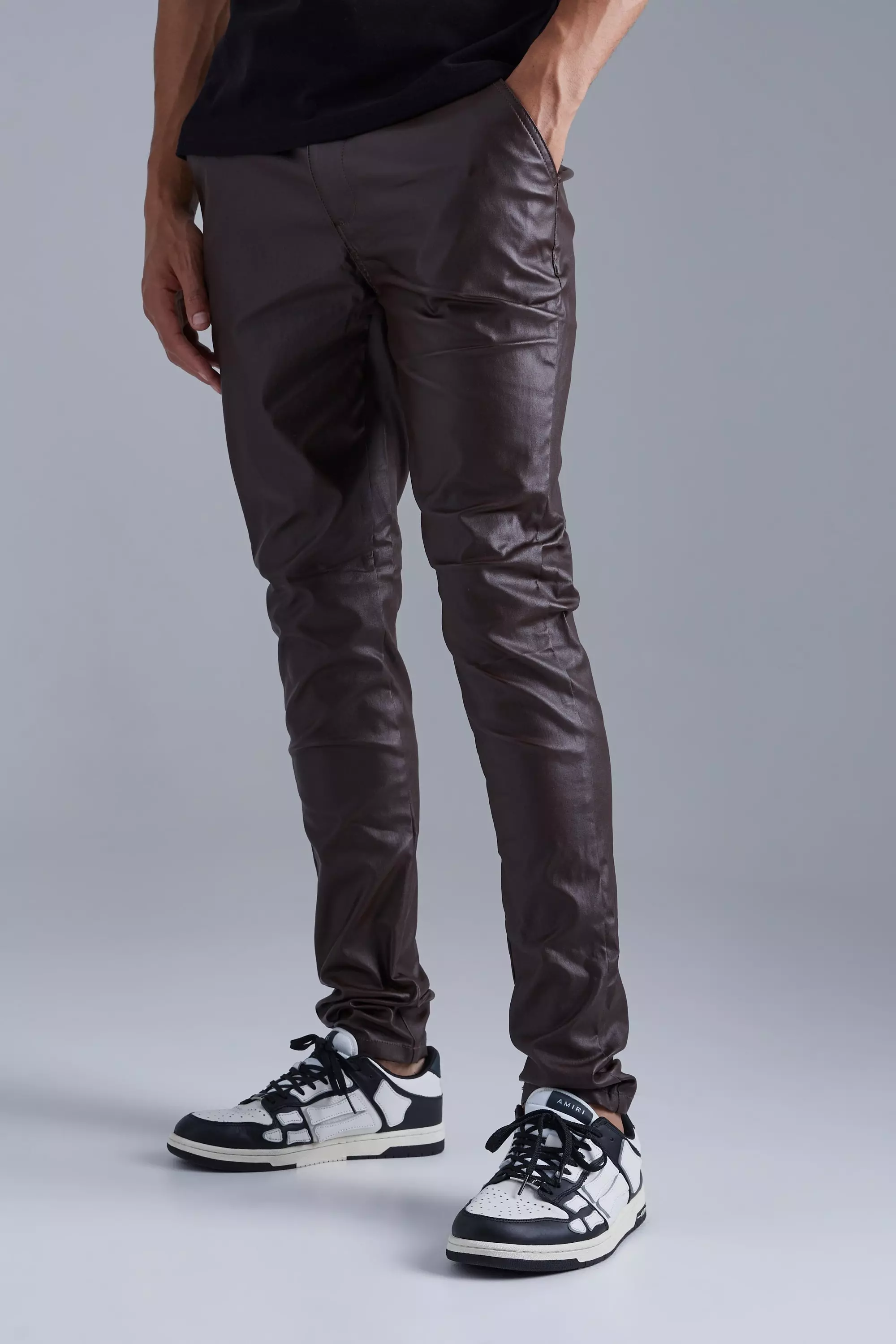 Tall Skinny Fit Coated Twill Pants Chocolate