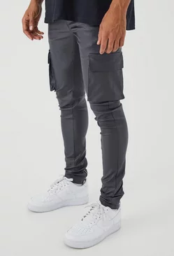 Skinny Stacked Coated Twill Cargo Pants Charcoal